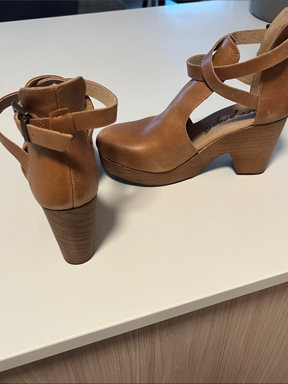 Free People Cedar Tan Leather Clog Mules with Cross Strap - Picture 6 of 7